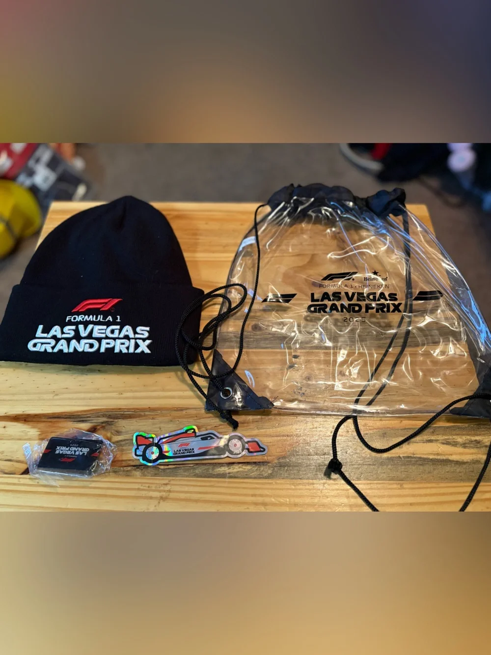 Formula 1 Las Vegas Grand Prix Black Beanie & Clear Drawstring Bag Set